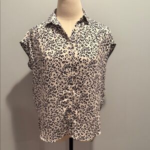 LOFT Black and White Animal Print Button-Down Shirt